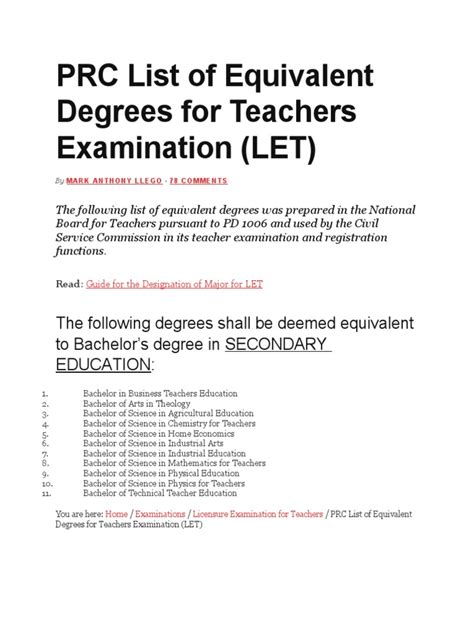 lpt meaning degree|PRC List of Equivalent Degrees for Teachers Examination LET.